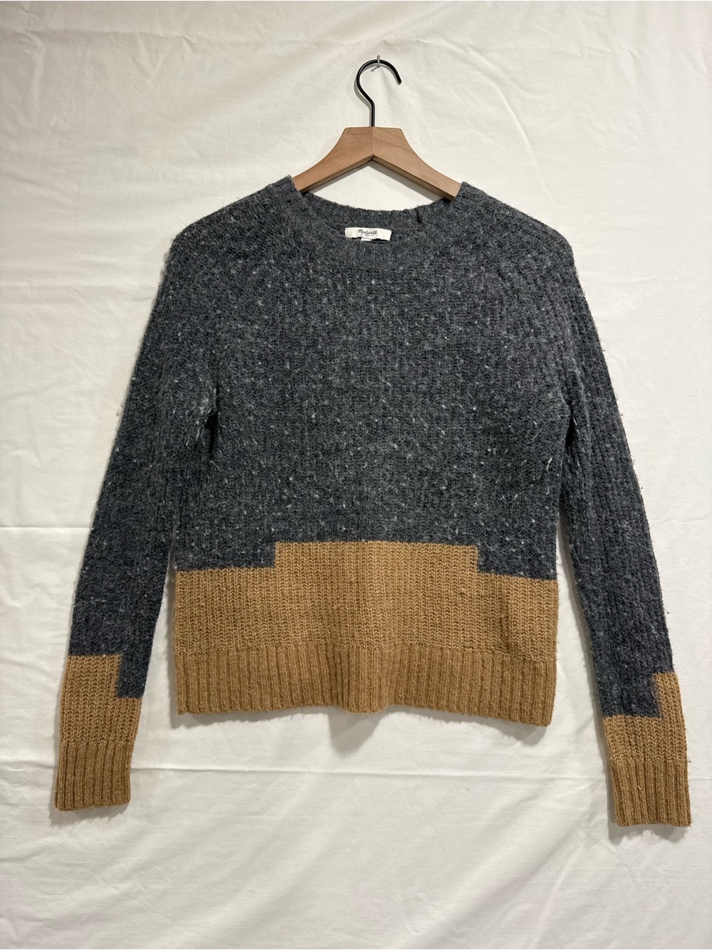 Madewell Charcoal Gray Camel Colorblock Sweater Size S